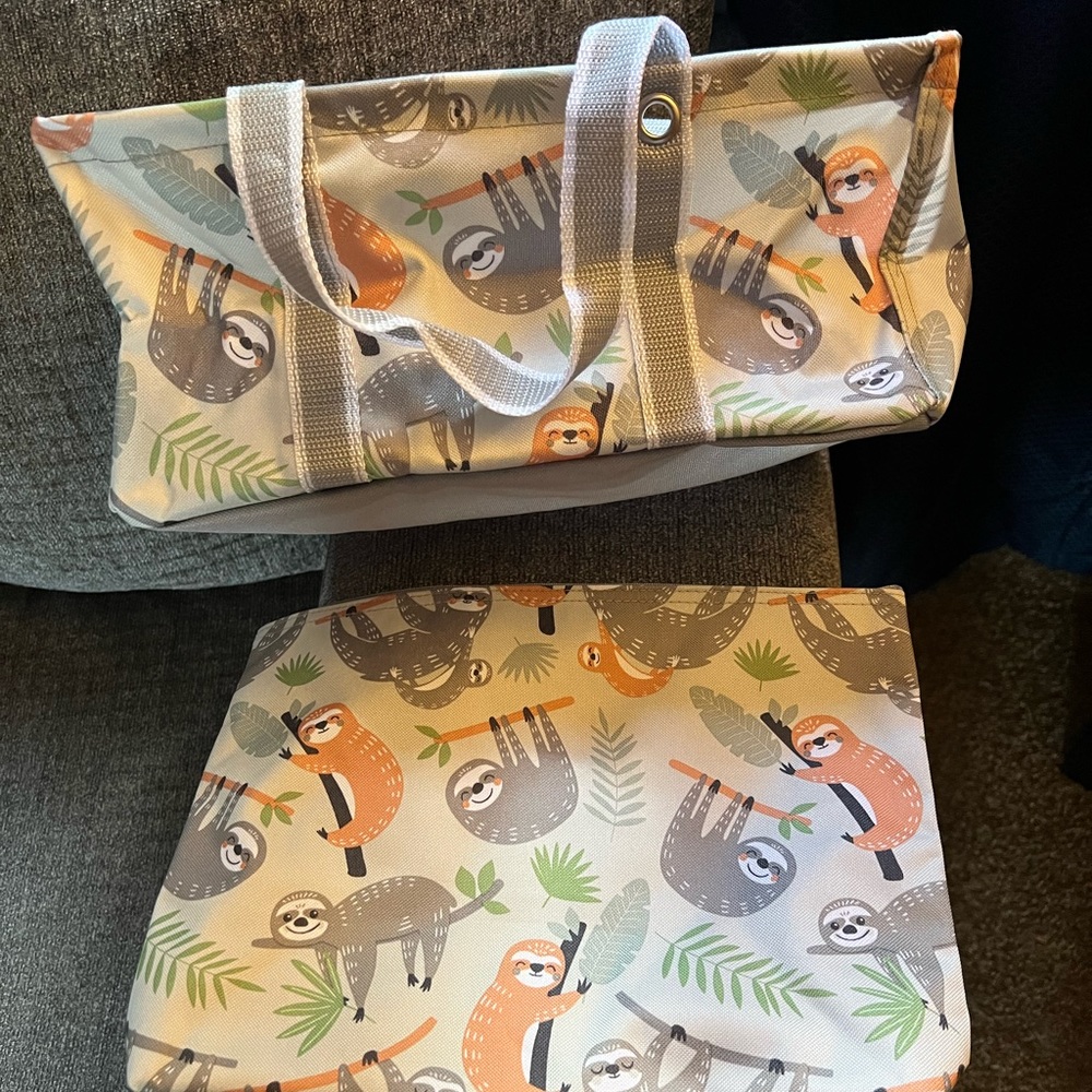 Sloth thirty one small tote and large zipped bag